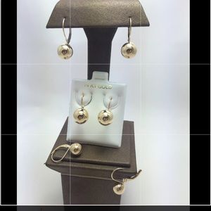 14K Pure Solid White/Yellow Gold Ball Earrings